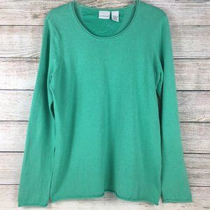 Kim Rogers Solid Green Long Sleeve Cotton Top